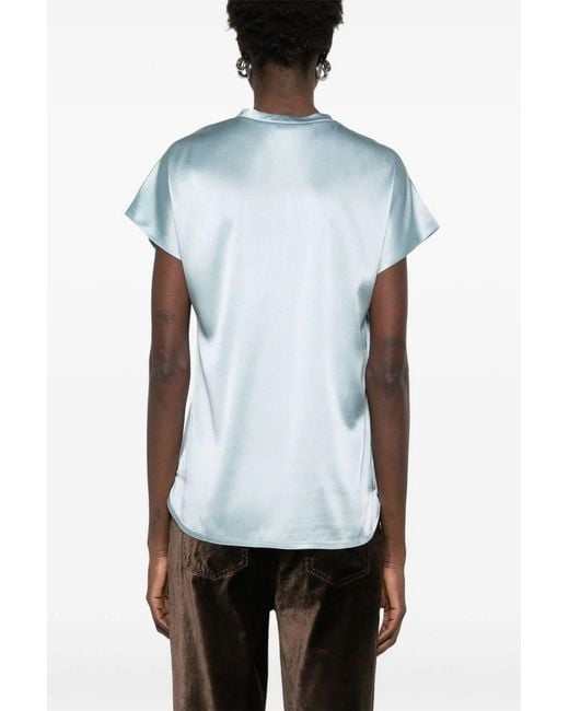 Pinko Blue Silk Blend Top With Cap Sleeves