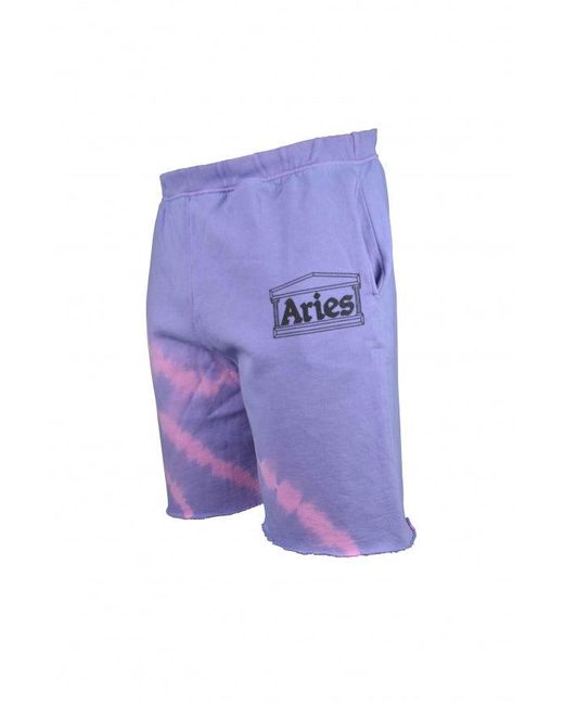 Aries Blue Tie-Dye Cotton Logo Shorts for men