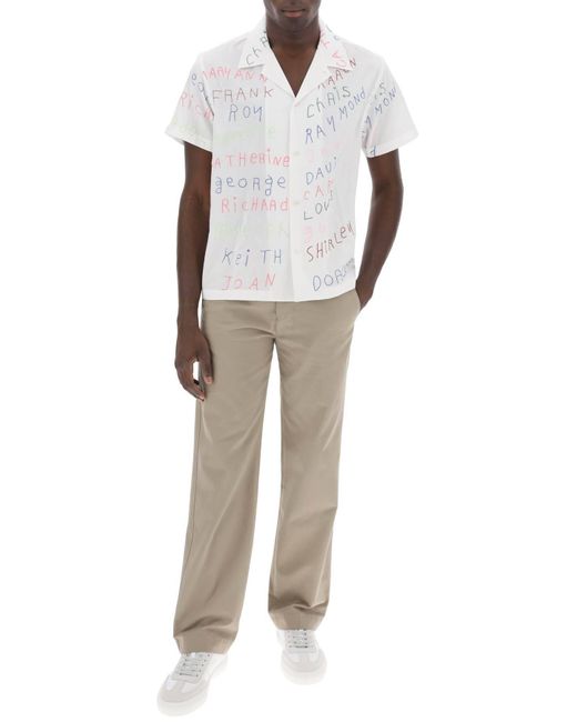 Camicia Bowling Con Ricami Lettering Familial di Bode in White da Uomo