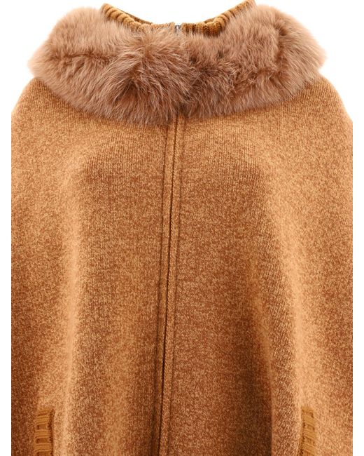 Giovi Brown Cape With Fur Inserts Coats