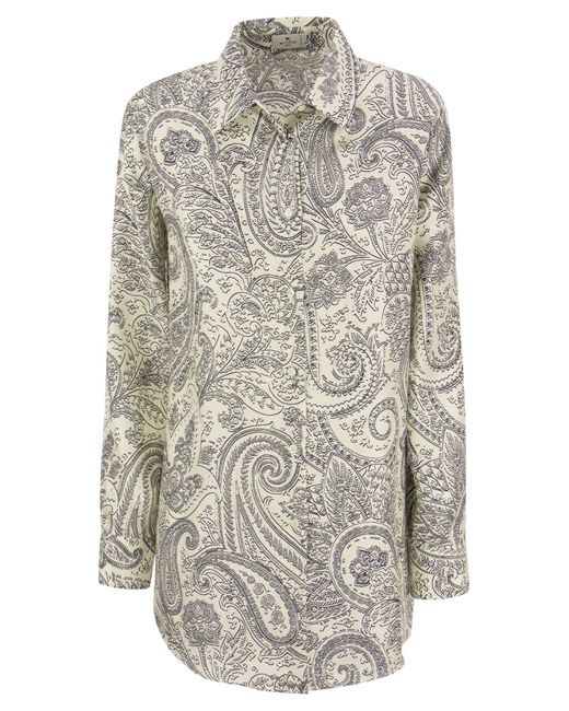 Etro Gray Seidenhemd mit Paisley Print