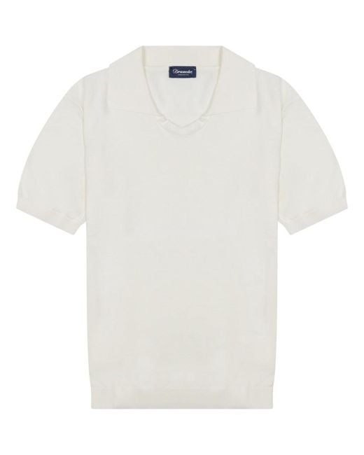 Drumohr White Buttonless Cotton Polo Shirt for men