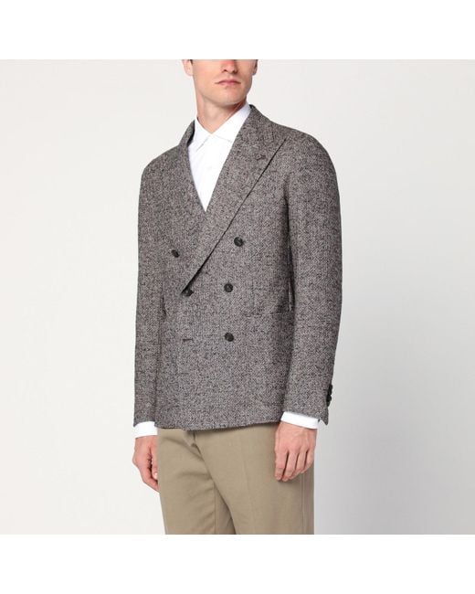 Tagliatore Gray Patterned Double-Breasted Jacket for men