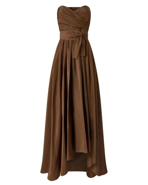 Pinko Brown Strapless High-Low Dress With Fitted Bodice