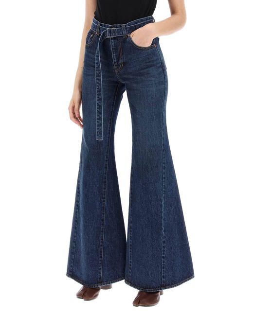 Sacai Boot Cut Jeans Met Bijpassende Riem in het Blue