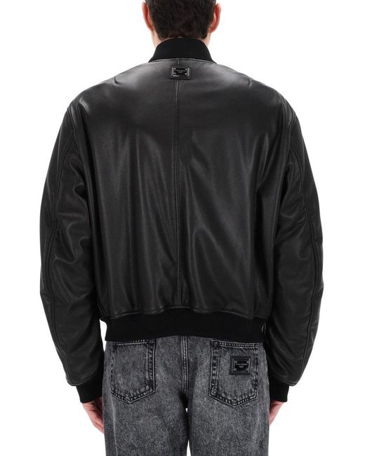 Dolce & Gabbana Black Solid Mock Collar Jacket for men