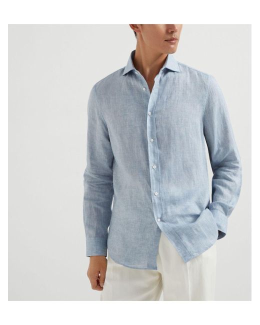 Camisa de lino ecológico Brunello Cucinelli de hombre de color Blue