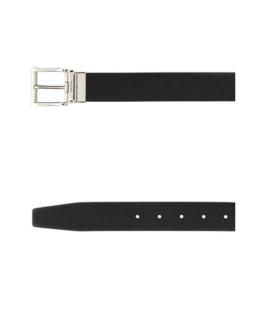 Prada Black Leather Reversible Belt for men