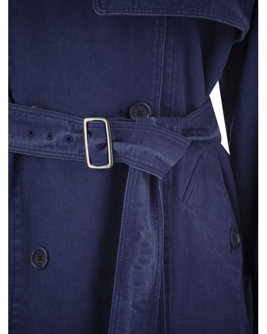 Max Mara Calao Double Breasted Canvas Trench Coat in het Blue