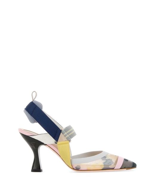 Fendi Blue Multi Color Slingback Pumps