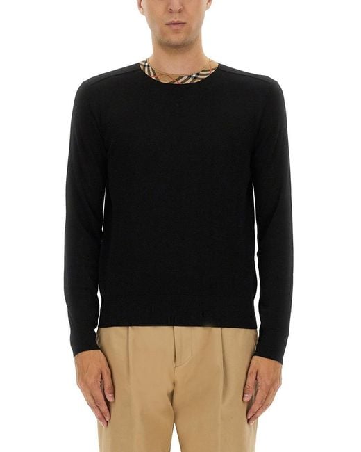 Burberry Black Check Wool Sweater for men