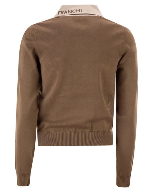 Elisabetta Franchi Brown Knitted Jacket With Shiny Viscose Stripes