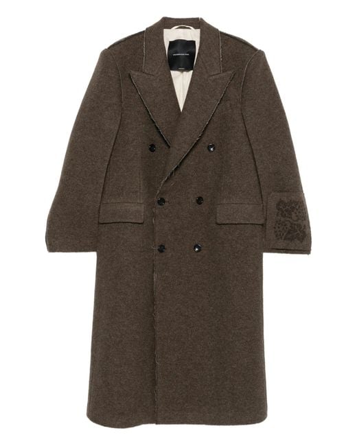 FEDERICO CINA Brown Double Breasted Raw Cut Long Coat