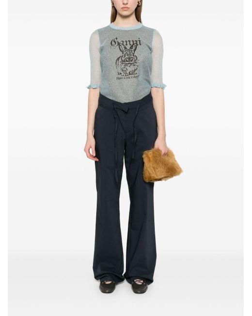 Ganni Blue Bunny Crewneck Top