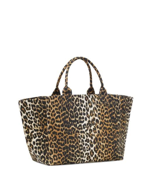 Ganni Brown Recycled Cotton Xxl Tote Bag