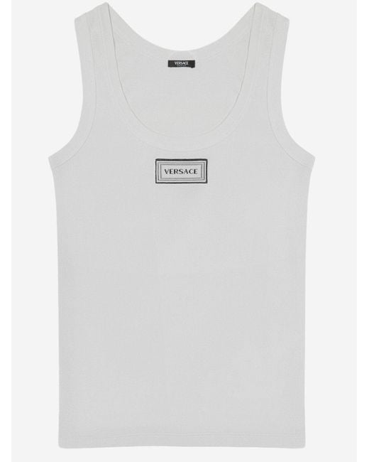 Versace Blue Stretch Cotton Tank Top
