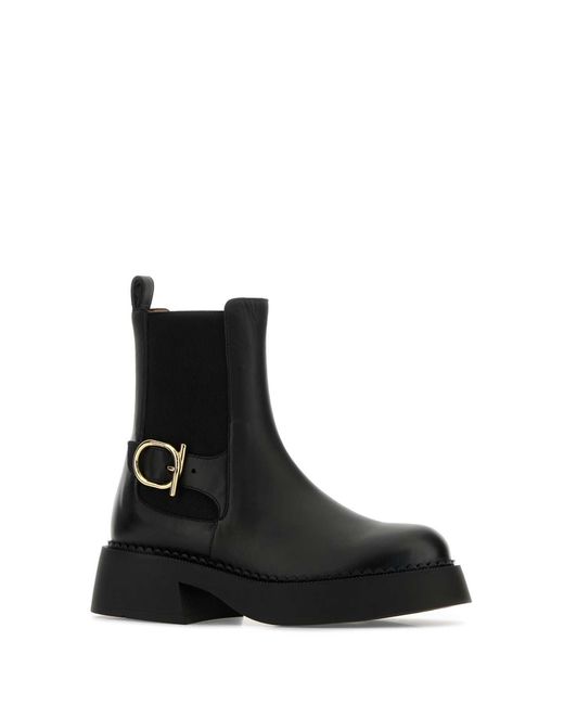 Ferragamo Black Solid Slip On Boots