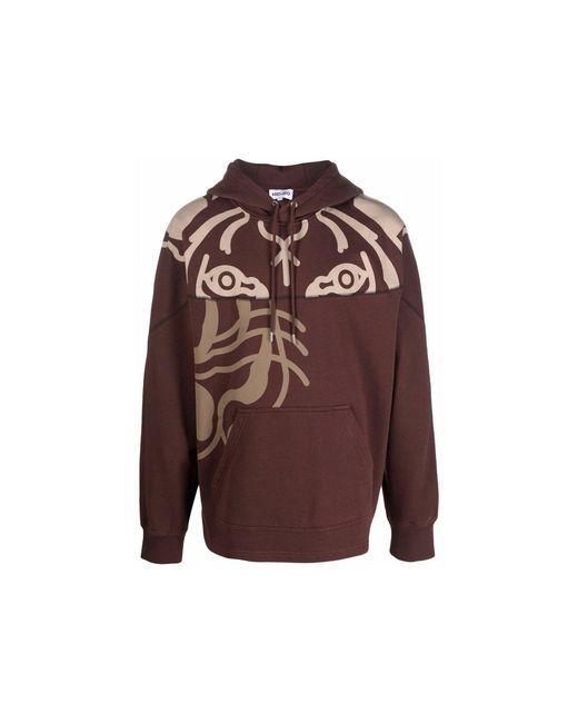 KENZO Tiger Print Pullover Hoodie Sweatshirt in het Brown voor heren