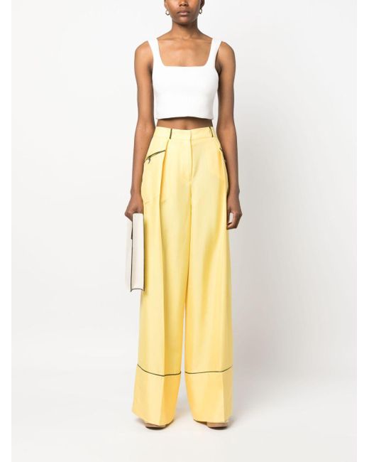 Bally Yellow Silk Wide-Leg Trousers