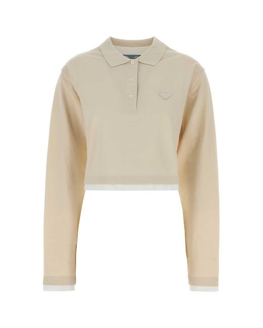 Prada Natural Sand Piquet Polo Shirt