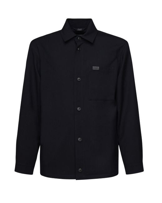 Fay Blue Wool Canvas Shirt Jacket for men
