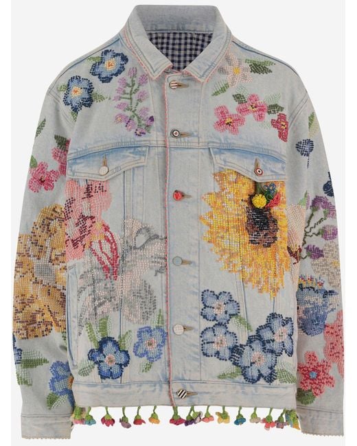 Péro Gray Embroidered Denim Jacket