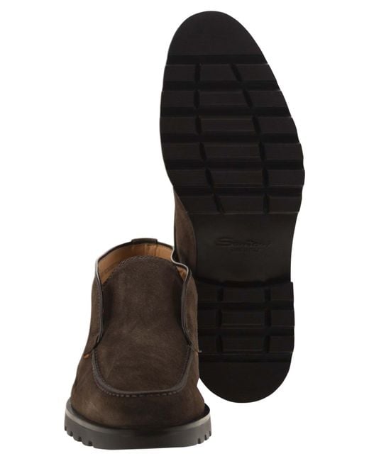 Santoni Brown Suede Ankle Boot Without Laces for men