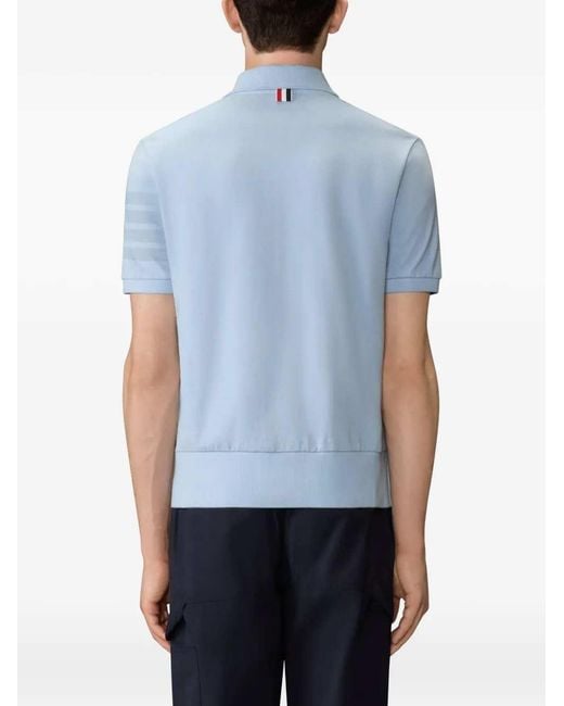 Thom Browne Blue Polo Shirt With Striped Detail for men