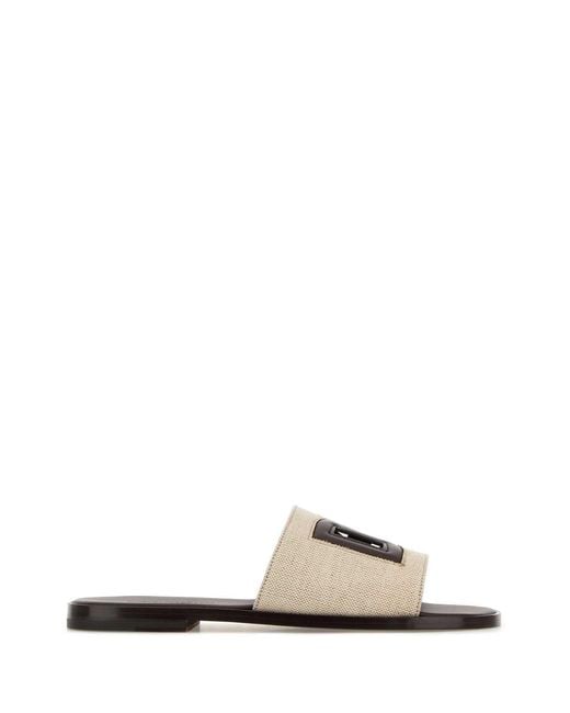 Dolce & Gabbana White Two Tone Canvas Slippers