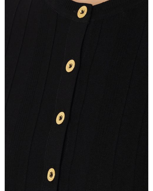 Elisabetta Franchi Black Cotton Cardigan With Transparencies And Golden Buttons