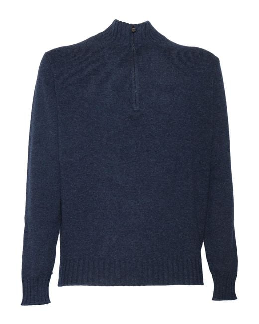 PHI FDL Blue Wool And Cashmere Zipped Sweater Virgin Crewneck for men