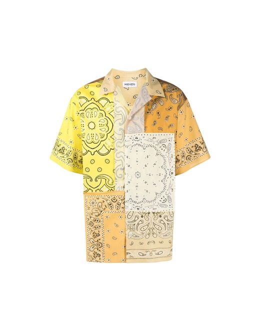 KENZO Yellow Patchwork Short Sleeves Shirt for men