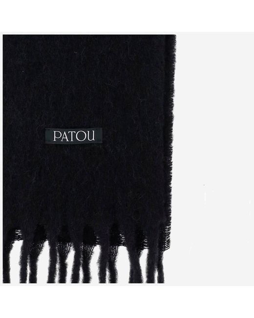Patou Black Wool Blend Long Fringe Scarf