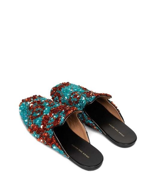Dries Van Noten Blue Sequined Slippers