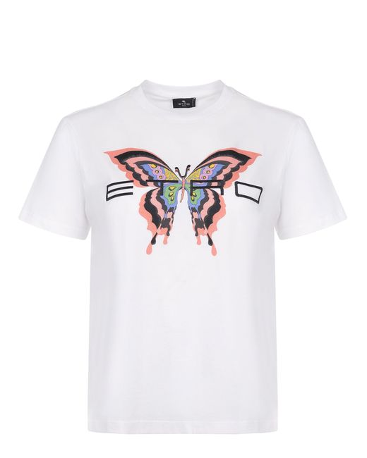 Etro Katoenen T -shirt Met Vlinderafdruk in het White