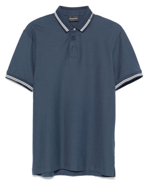 Emporio Armani Blue Logo Cotton Polo Shirt for men