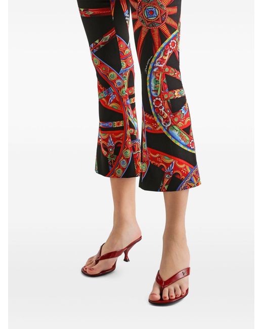 Dolce & Gabbana Red Carretti Print Silk Trousers