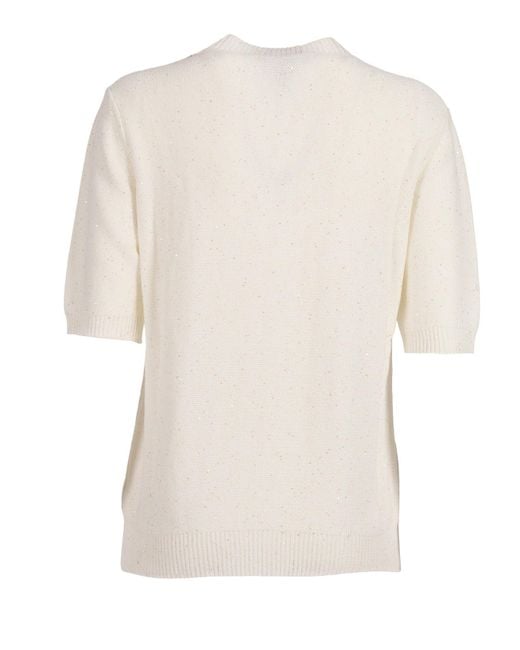 Fabiana Filippi White Sequin Short Sleeve Crew Neck Sweater