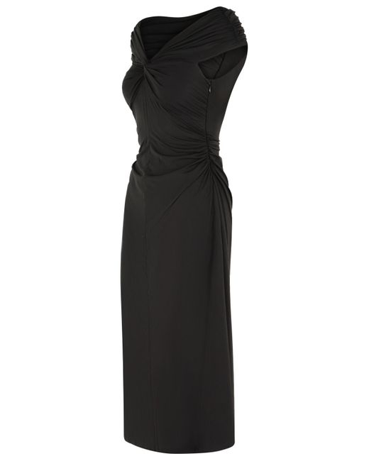 Michael Kors Black Longuette' Viscose Blend Dress With Bare Shoulders