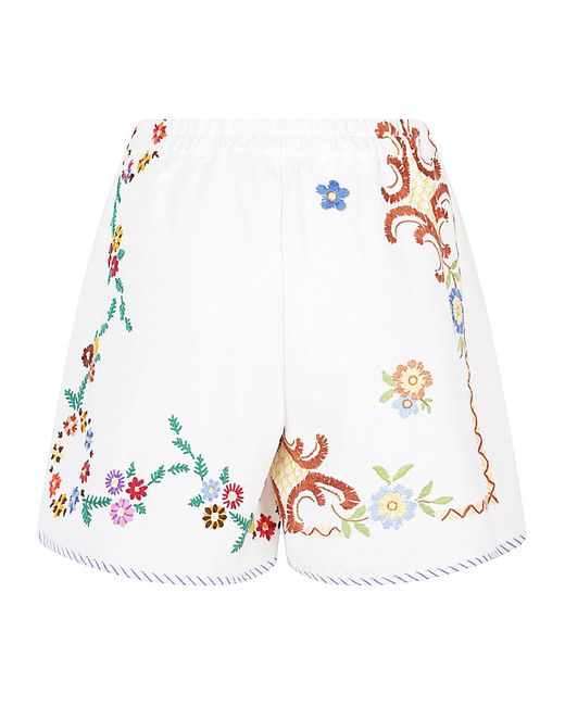 Relax Re-Luxe White Embroidered Cotton Shorts