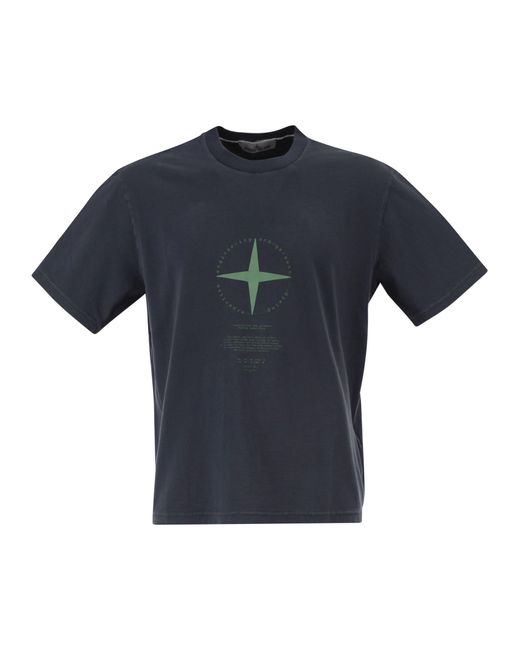Stone Island Blue Regular Fit T Shirt With “Light Compass” Print for men