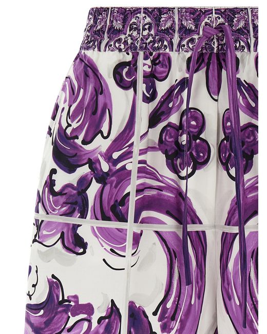 Dolce & Gabbana Purple 'Maiolica' Print Cotton Shorts