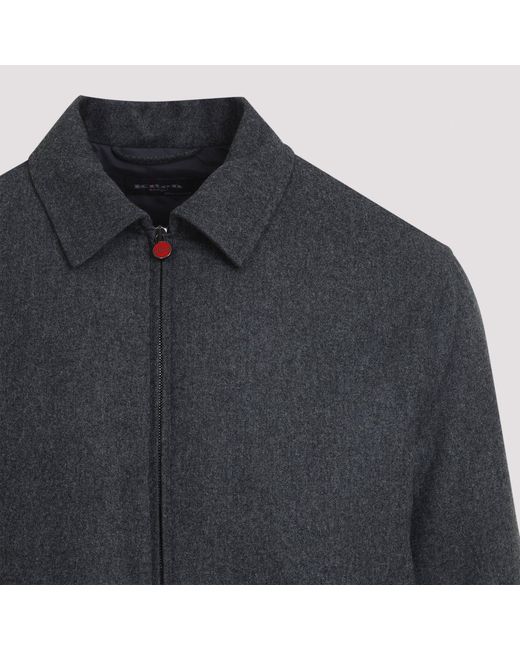 Kiton Blue Classic Biker Bomber Jacket