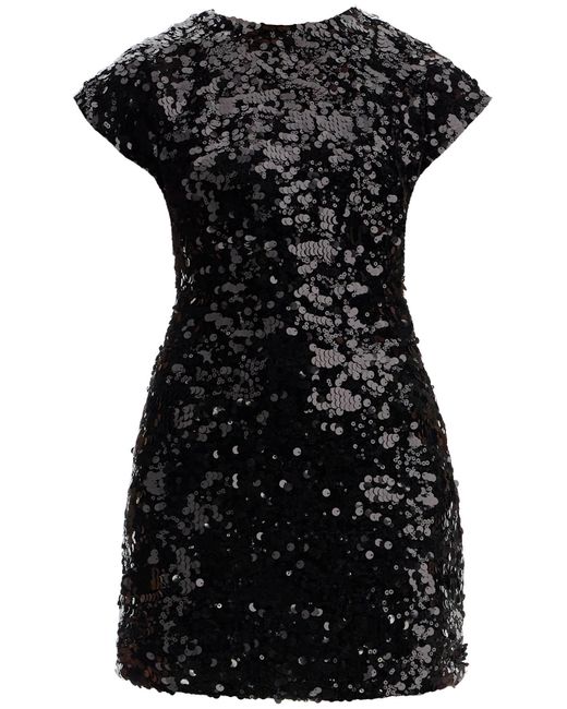 Ganni Velvet En Paillin Mini Dress in het Black