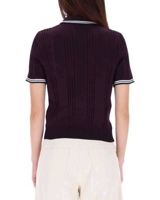 Casablanca Blue Textured Cotton Knit Polo Shirt With Contrasting Accents