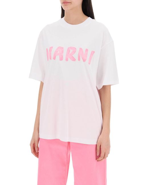 T Shirt Con Maxi Stampa Logo di Marni in White