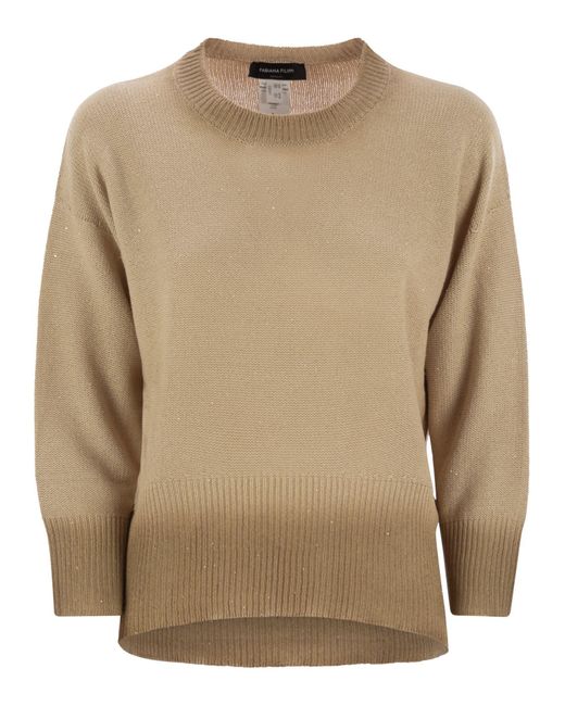 Pull à cou de cou de l'équipage avec paillettes Fabiana Filippi en coloris Natural