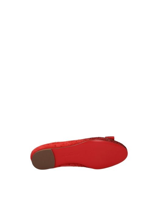 Ferragamo Red Varina Ballet Flats Suede/Flame