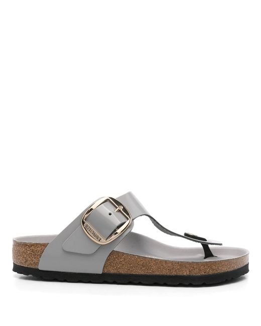 Birkenstock White Gizeh Big Buckle Shine Stone Coin, Natural Lea