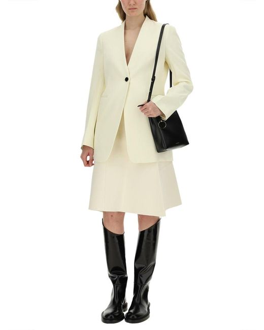 Jil Sander Natural Single Button Tailored Jacket With Notched Lapel